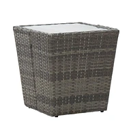vidaXL Tea Table Gray 16.3"x16.3"x16.9" Poly Rattan and Tempered Glass