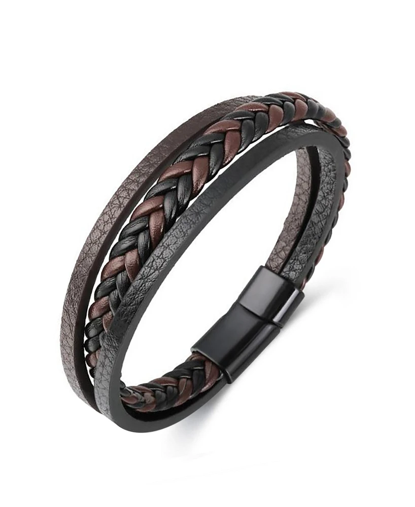 Rhona Sutton Black Sentinel Leather Strap Stainless Steel Bracelet