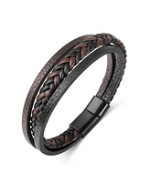 Rhona Sutton Black Sentinel Leather Strap Stainless Steel Bracelet