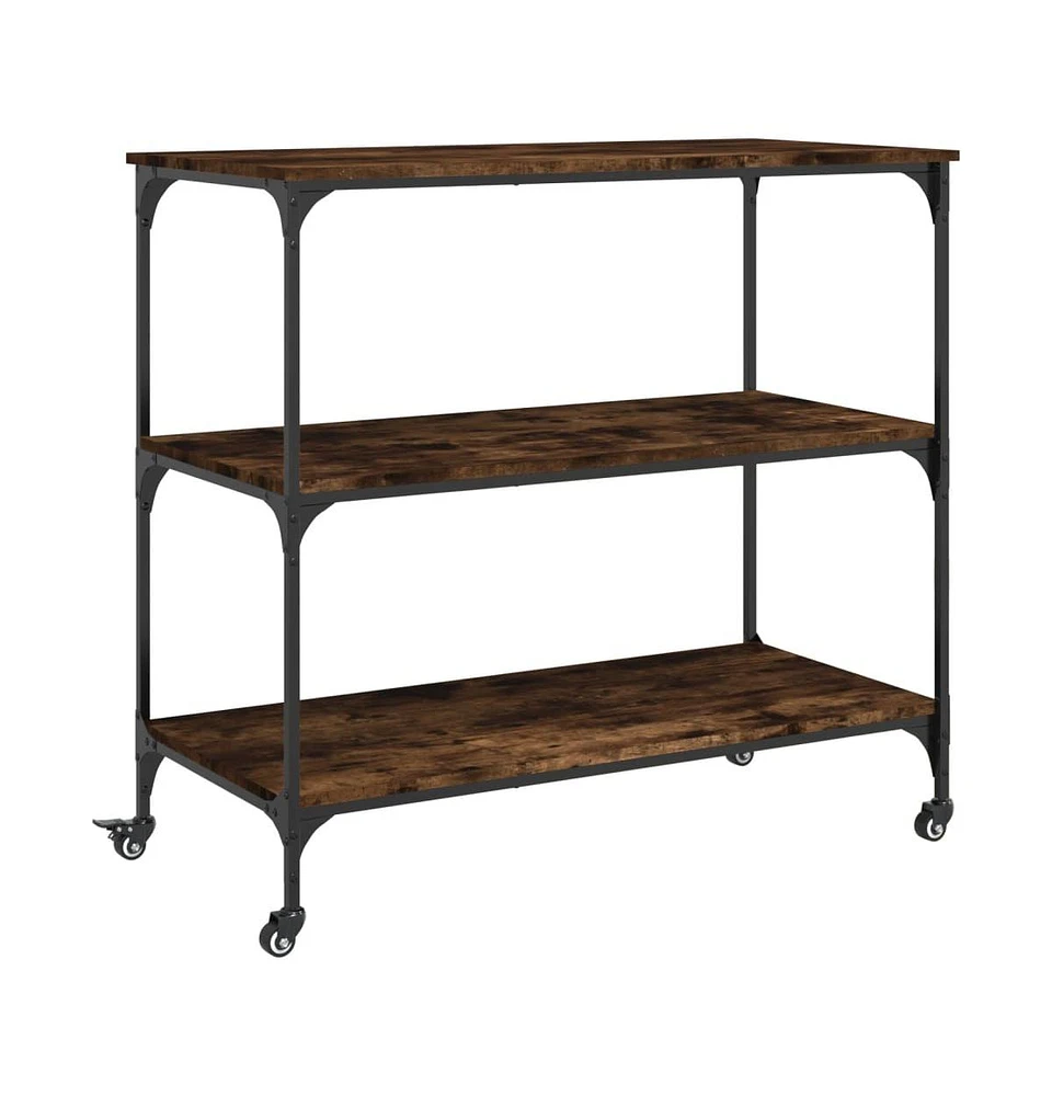 vidaXL Kitchen Trolley Smoked Oak 40.2"x19.7"x37.4" Engineered Wood