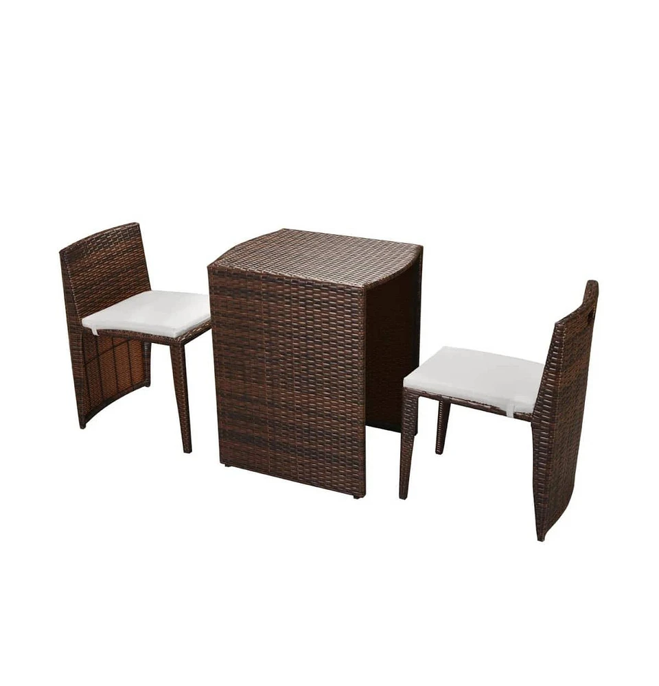 vidaXL 3 Piece Bistro Set with Cushions Poly Rattan