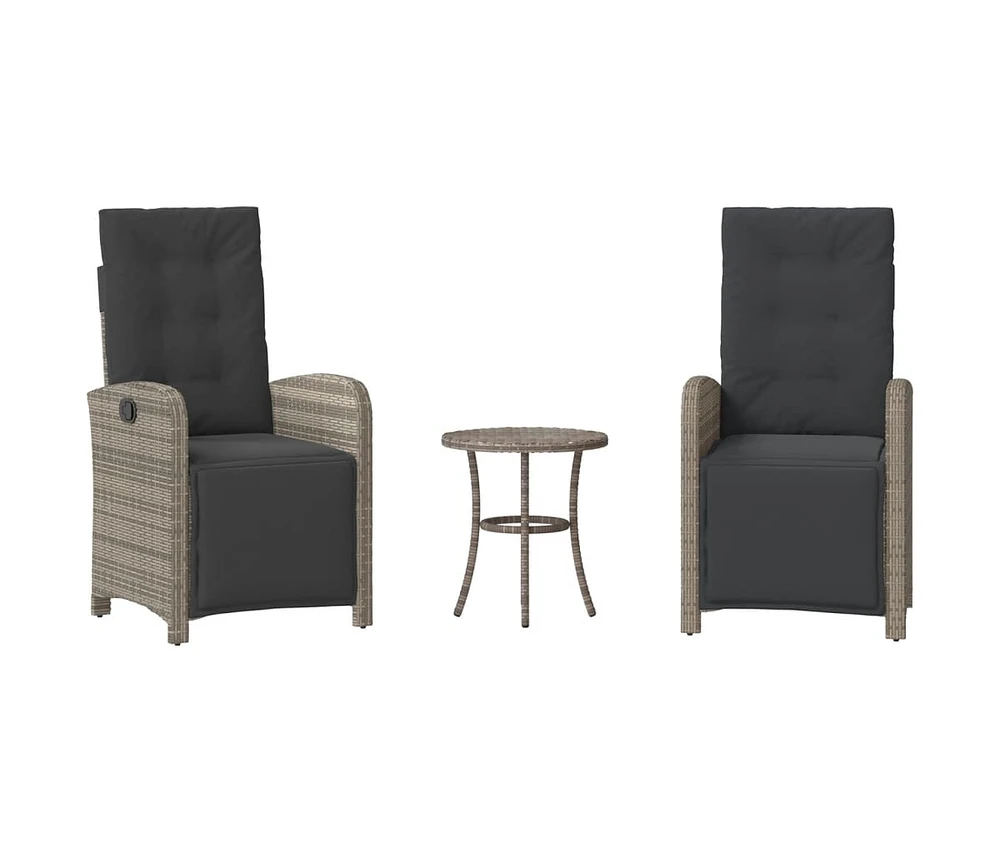 vidaXL 3 Piece Bistro Set with Cushions Gray Poly Rattan