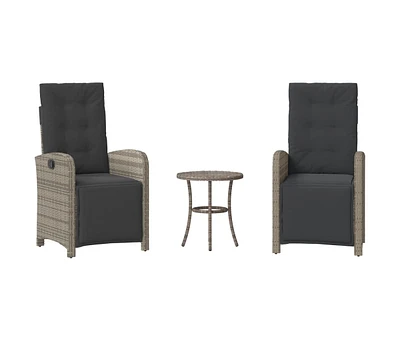vidaXL 3 Piece Bistro Set with Cushions Gray Poly Rattan