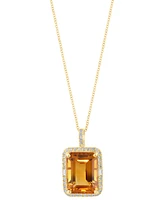 Effy Citrine (11-1/3 ct. t.w.) & Diamond (1/3 Emerald-Cut Halo 18" Pendant Necklace 14k Gold (Also Additional Gemstones)