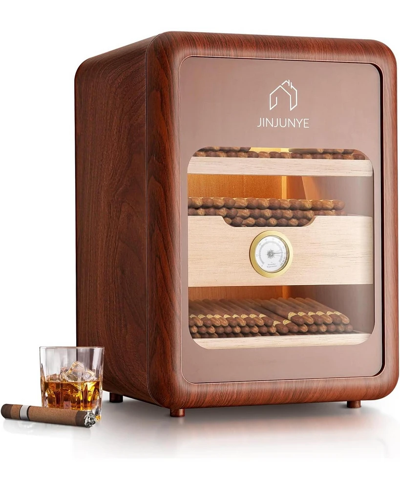 Jinjunye Cigar Humidors Cabinet for 200 Cigars, Cigar humdiidor Box with Digital Hygrometer, Spanish Cedar Lining 2 Shelves 1 Drawer Cabinet Humidor f