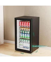 Jinjunye Beverage Refrigerator Cooler, 128 Can 3.2Cu.ft Mini Fridge, Small Refrigerator Glass Door for Beer Drinks Soda Wine, Beverage Fridge with Adj