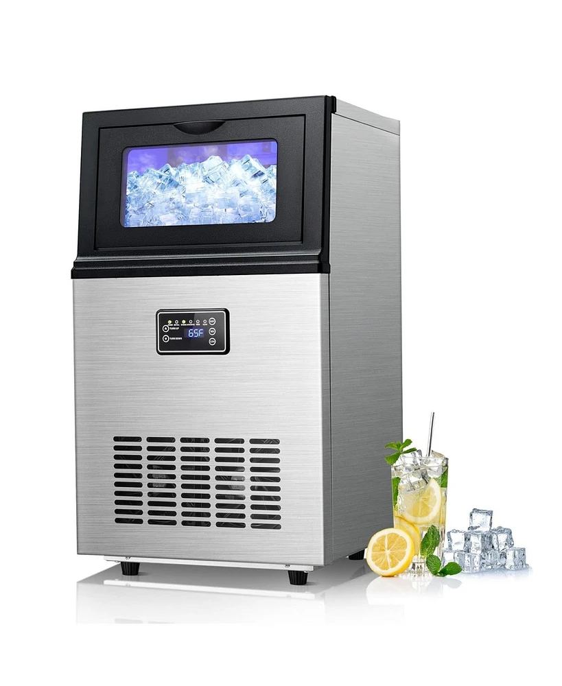 Jinjunye Commercial Ice Maker Machine, 100LBS/Day, Timer & Self Cleaning, Stainless Steel Ice Maker for Bar Restaurant Home Office,Ice Machine with Sc