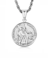 Rhona Sutton Silver Stainless Steel Saint Christopher Coin Pendant Necklace