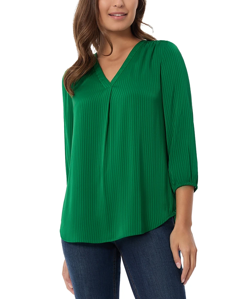 Jones New York Women's Pleated V-Neck 3/4-Sleeve Top