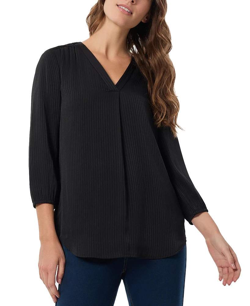 Jones New York Women's Pleated V-Neck 3/4-Sleeve Top