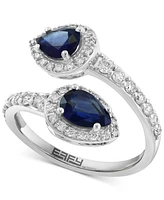Effy Blue Sapphire (1-3/8 ct. t.w.) & Diamond (1/2 ct. t.w.) Pear-Shape Halo Bypass Ring in 14k White Gold
