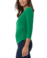 Jones New York Women's Moss-Crepe Faux-Wrap 3/4-Sleeve Top