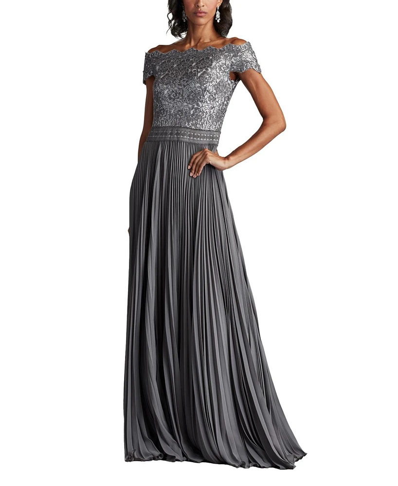 Tadashi Shoji Women's Bode Sequin Embroidered Lace and Tulle Gown