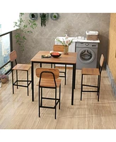 Sugift 5 Pieces Industrial Dining Table Set with Counter Height and 4 Bar Stools-Dark Brown