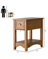 Gymax Set of 2 Contemporary Side End Table Compact Table w/ Drawer Nightstand Tawny