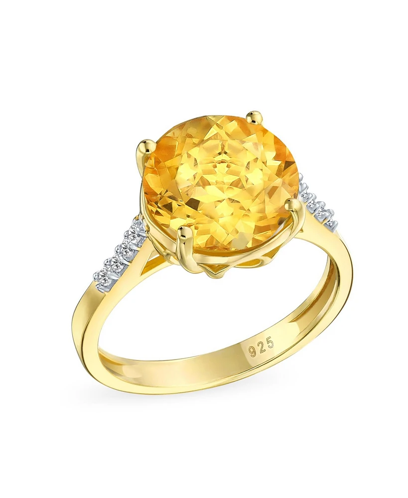 Bling Jewelry Classic 3CT Oval Solitaire Natural Zircon Synthetic Yellow Citrine Ring For Women Gold Plated Silver