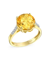 Bling Jewelry Classic 3CT Oval Solitaire Natural Zircon Synthetic Yellow Citrine Ring For Women Gold Plated Silver