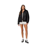 Edikted Women's Cargo Faux Leather Bomber Jacket