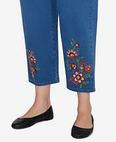 Alfred Dunner Plus Harvest Moon Floral Embroidered Denim Ankle Pants