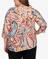 Alfred Dunner Plus Harvest Moon Watercolor Paisley Crew Neck Top