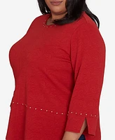 Alfred Dunner Plus Size Harvest Moon Spliced Solid Textured Crew Neck Top