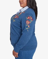 Alfred Dunner Plus Size Harvest Moon Paisley Floral Two in One Collared Cardigan Sweater