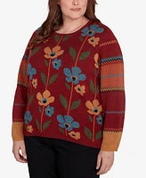 Alfred Dunner Plus Harvest Moon Vertical Floral Crew Neck Sweater