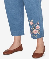 Alfred Dunner Plus Casual Fridays French Terry Knit Floral Embroidered Ankle Pants