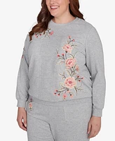 Alfred Dunner Plus Casual Fridays Floral Embroidered Long Sleeve Top