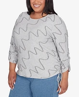 Alfred Dunner Plus Casual Fridays Diagonal Textured Crew Neck Top