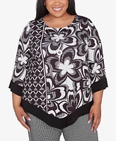 Alfred Dunner Plus Runway Ready Floral Geometric Top with Necklace