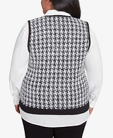 Alfred Dunner Plus Runway Ready Houndstooth Two One Collared Sweater