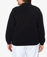 Alfred Dunner Plus Classic Zip Front Chenille Cardigan Sweater