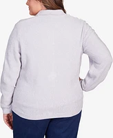 Alfred Dunner Plus Classic Zip Front Chenille Cardigan Sweater