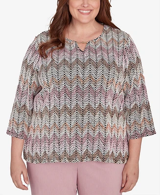 Alfred Dunner Plus Telluride Chenille Zig Zag Print Top