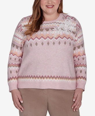 Alfred Dunner Plus Size Telluride Floral Embroidered Fair Isle Sweater