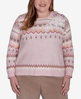 Alfred Dunner Plus Telluride Floral Embroidered Fair Isle Sweater