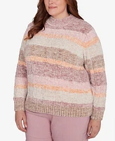 Alfred Dunner Plus Telluride Chenille Spray Dyed Stripe Sweater