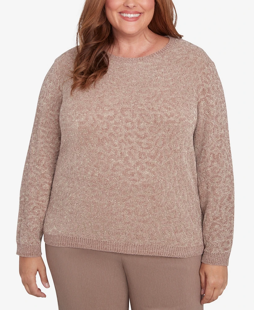 Alfred Dunner Plus Telluride Metallic Cheetah Textured Sweater