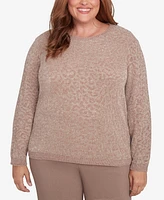 Alfred Dunner Plus Telluride Metallic Cheetah Textured Sweater