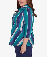 Alfred Dunner Plus French Quarter Spliced Stripe Cowl Neck Top