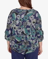 Alfred Dunner Plus French Quarter Floral Puff Print Drawstring Top