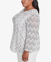 Alfred Dunner Plus Copenhagen Spliced Crew Neck Wavy Stripe Top