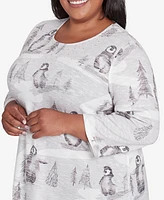 Alfred Dunner Plus Size Copenhagen Penguin Field Crew Neck Top