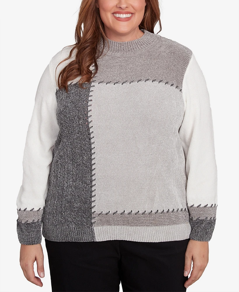 Alfred Dunner Plus Size Copenhagen Patchwork Sweater