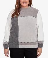 Alfred Dunner Plus Size Copenhagen Patchwork Sweater