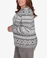 Alfred Dunner Plus Copenhagen Fair Isle Biadere Patch Sweater