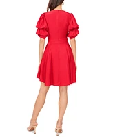 1.state Women's Tiered Bubble-Sleeve V-Neck Mini Dress