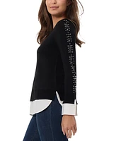 Jones New York Women's Embellished-Sleeve Shirttail Top