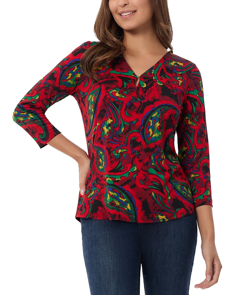 Jones New York Women's Paisley-Print 3/4-Sleeve Top